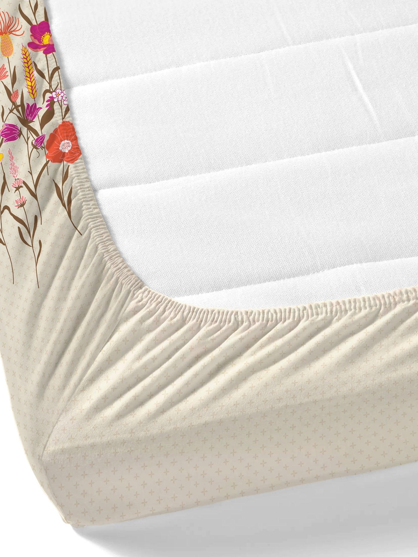 Home Ecstasy 100% Cotton Floral Bedsheet Set | 140 TC | Beige