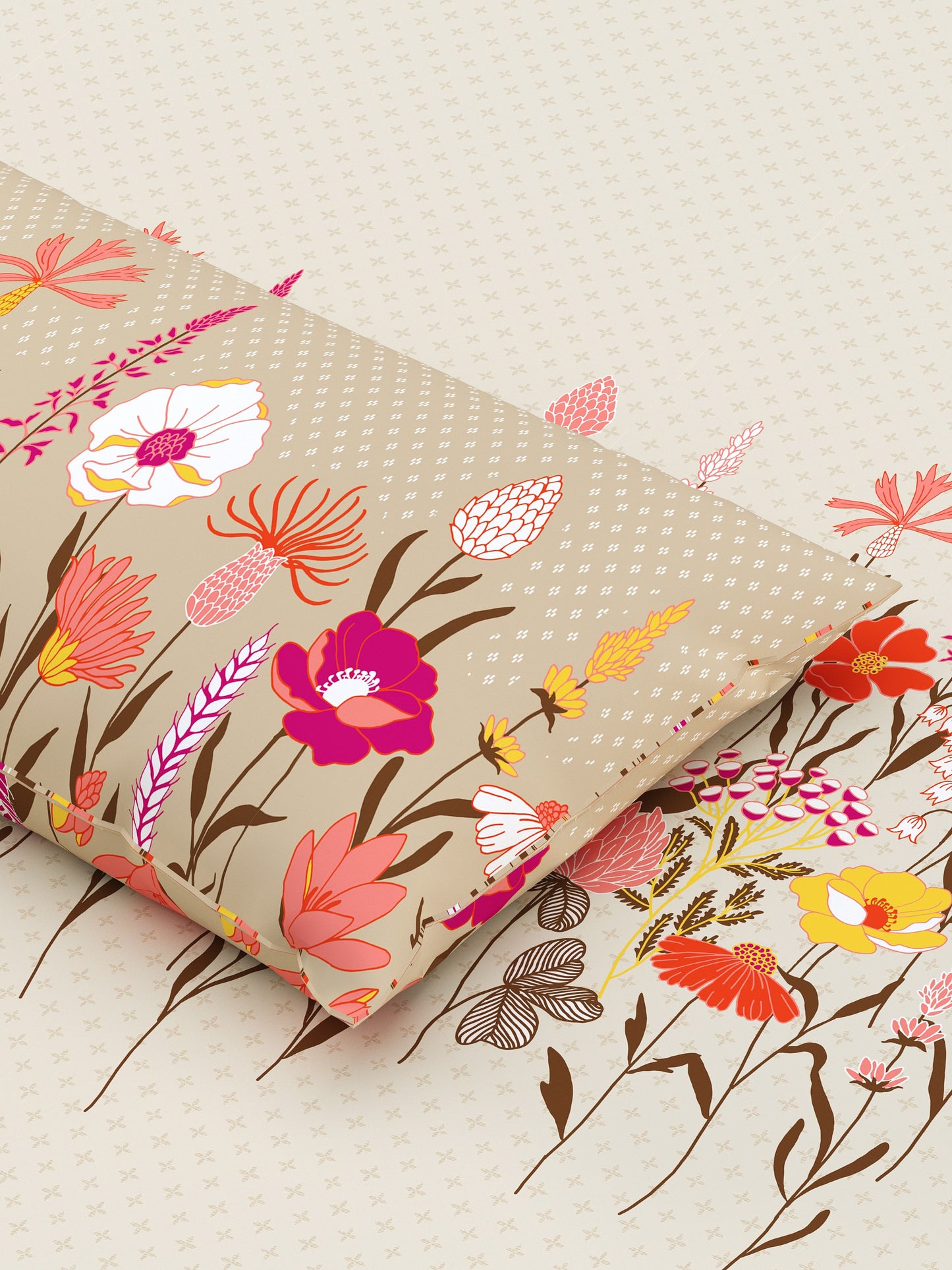 Home Ecstasy 100% Cotton Floral Bedsheet Set | 140 TC | Beige