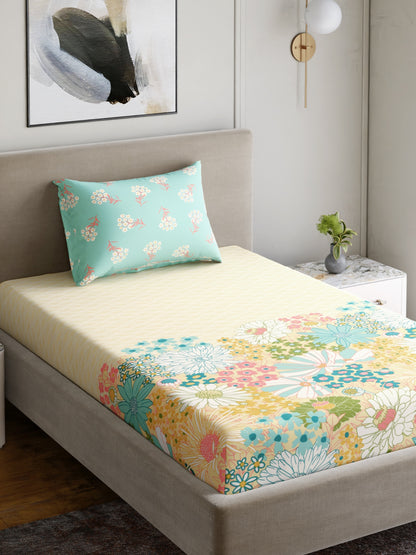 Home Ecstasy 100% Cotton 140 TC Floral Bedsheet Set - Colour: Mint