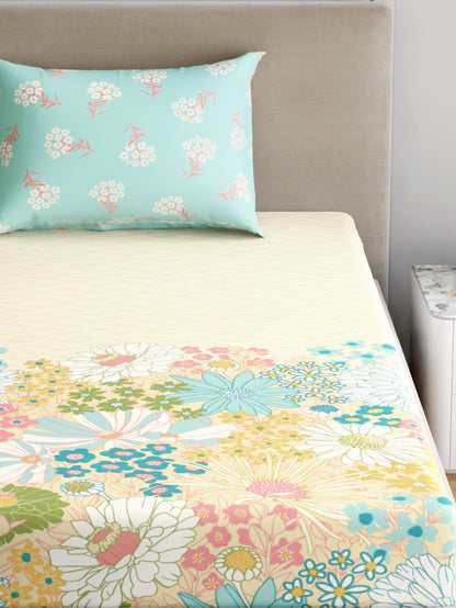 Home Ecstasy 100% Cotton 140 TC Floral Bedsheet Set - Colour: Mint