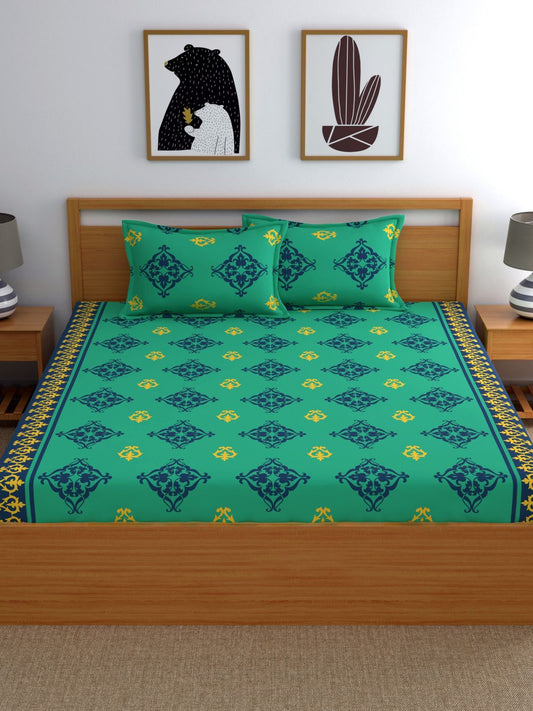 Home Ecstasy 100% Cotton Ethnic Bedsheet Set | 140 TC | Teal Green