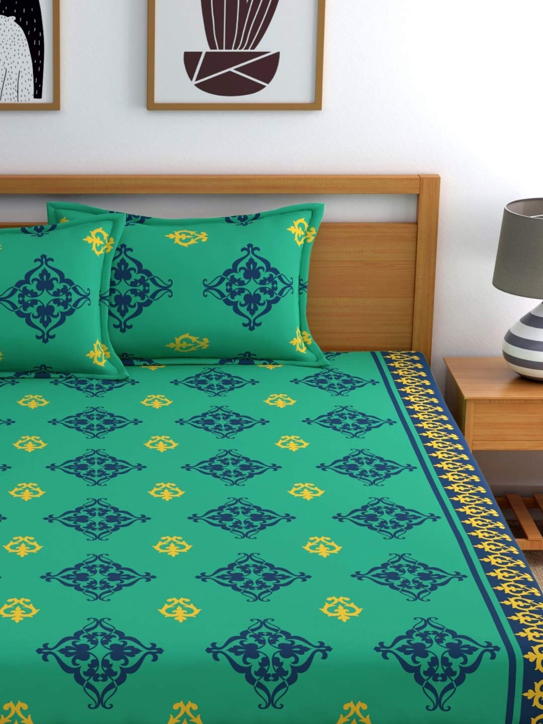 Home Ecstasy 100% Cotton Ethnic Bedsheet Set | 140 TC | Teal Green