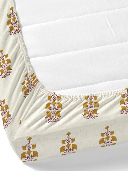 Home Ecstasy 100% Cotton Floral Bedsheet Set | 140 TC | Mustard