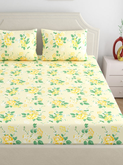 Home Ecstasy 100% Cotton Floral Bedsheet Set | 140 TC | Cream
