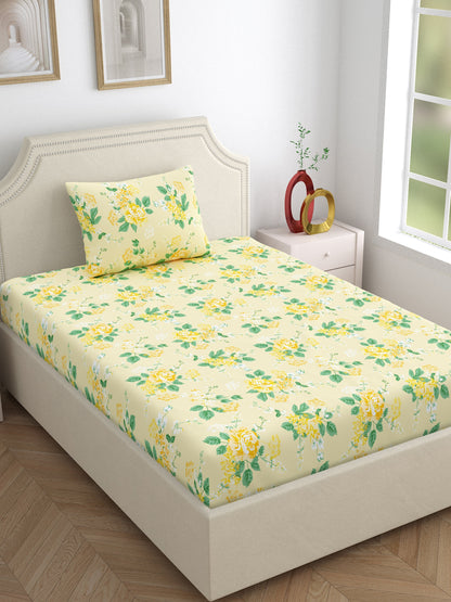 Home Ecstasy 100% Cotton Floral Bedsheet Set | 140 TC | Cream