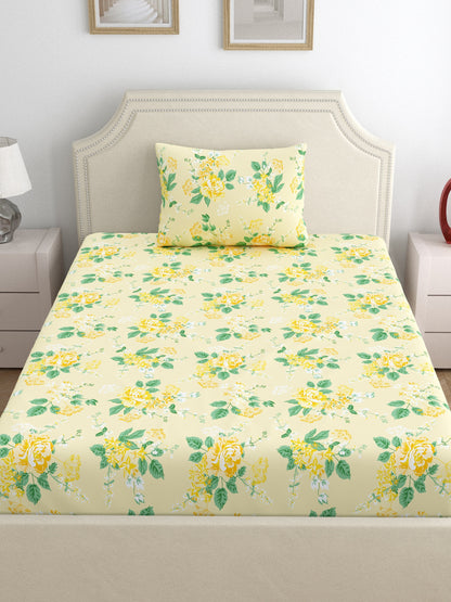 Home Ecstasy 100% Cotton Floral Bedsheet Set | 140 TC | Cream