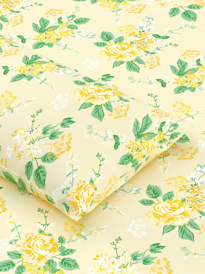 Home Ecstasy 100% Cotton Floral Bedsheet Set | 140 TC | Cream