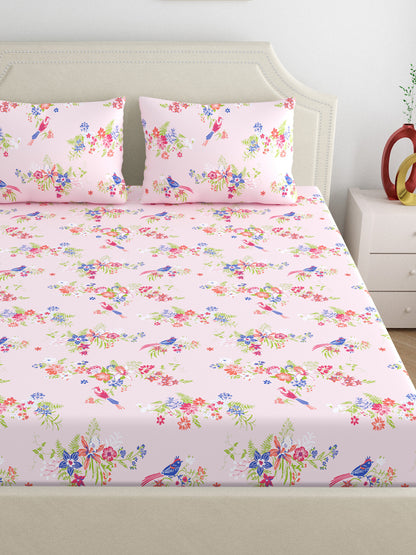 Home Ecstasy 100% Cotton Floral Bedsheet Set | 140 TC | Pink