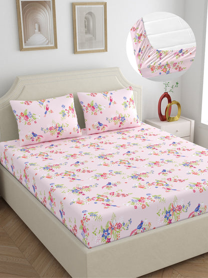 Home Ecstasy 100% Cotton Floral Bedsheet Set | 140 TC | Pink