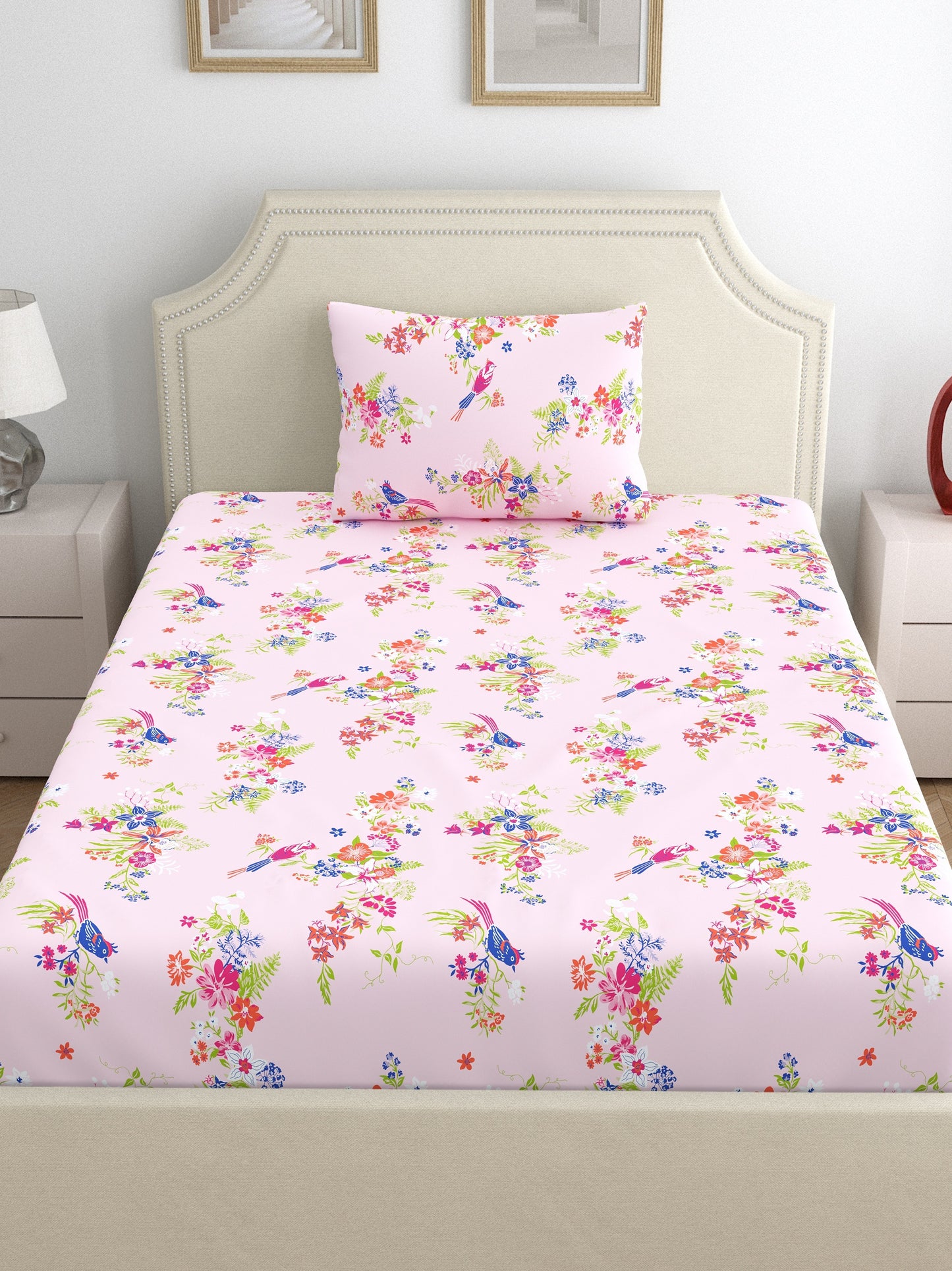 Home Ecstasy 100% Cotton Floral Bedsheet Set | 140 TC | Pink