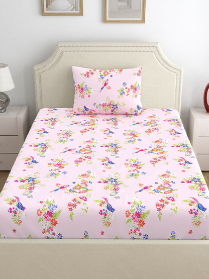 Home Ecstasy 100% Cotton Floral Bedsheet Set | 140 TC | Pink