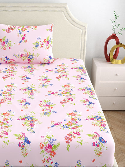 Home Ecstasy 100% Cotton Floral Bedsheet Set | 140 TC | Pink