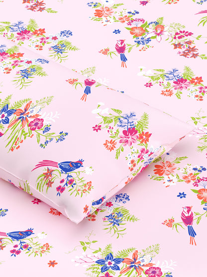 Home Ecstasy 100% Cotton Floral Bedsheet Set | 140 TC | Pink