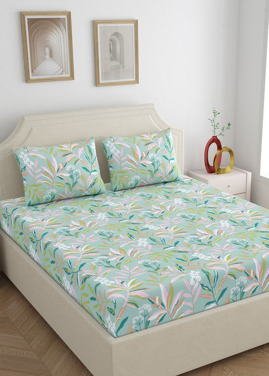Home Ecstasy 100% Cotton Floral Bedsheet Set | 140 TC | Olive