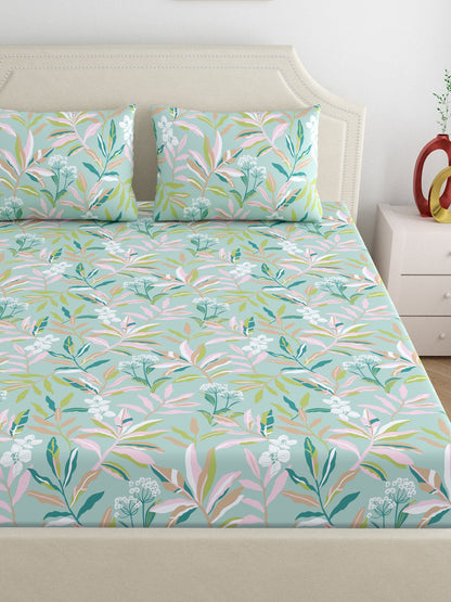 Home Ecstasy 100% Cotton Floral Bedsheet Set | 140 TC | Olive