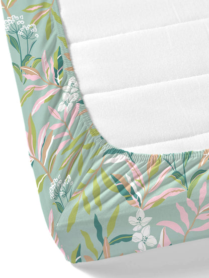 Home Ecstasy 100% Cotton Floral Bedsheet Set | 140 TC | Olive