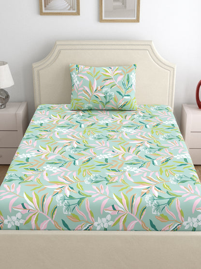 Home Ecstasy 100% Cotton Floral Bedsheet Set | 140 TC | Olive