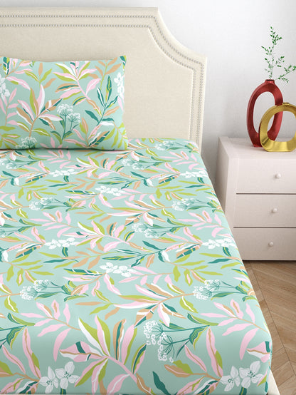 Home Ecstasy 100% Cotton Floral Bedsheet Set | 140 TC | Olive