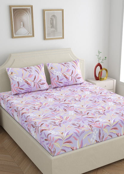 Home Ecstasy 100% Cotton Floral Bedsheet Set | 140 TC | Purple