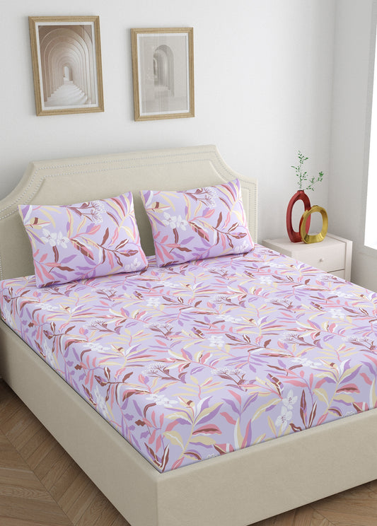 Home Ecstasy 100% Cotton Floral Bedsheet Set | 140 TC | Purple