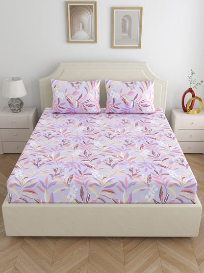 Home Ecstasy 100% Cotton Floral Bedsheet Set | 140 TC | Purple