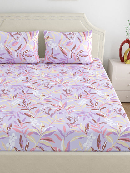 Home Ecstasy 100% Cotton Floral Bedsheet Set | 140 TC | Purple