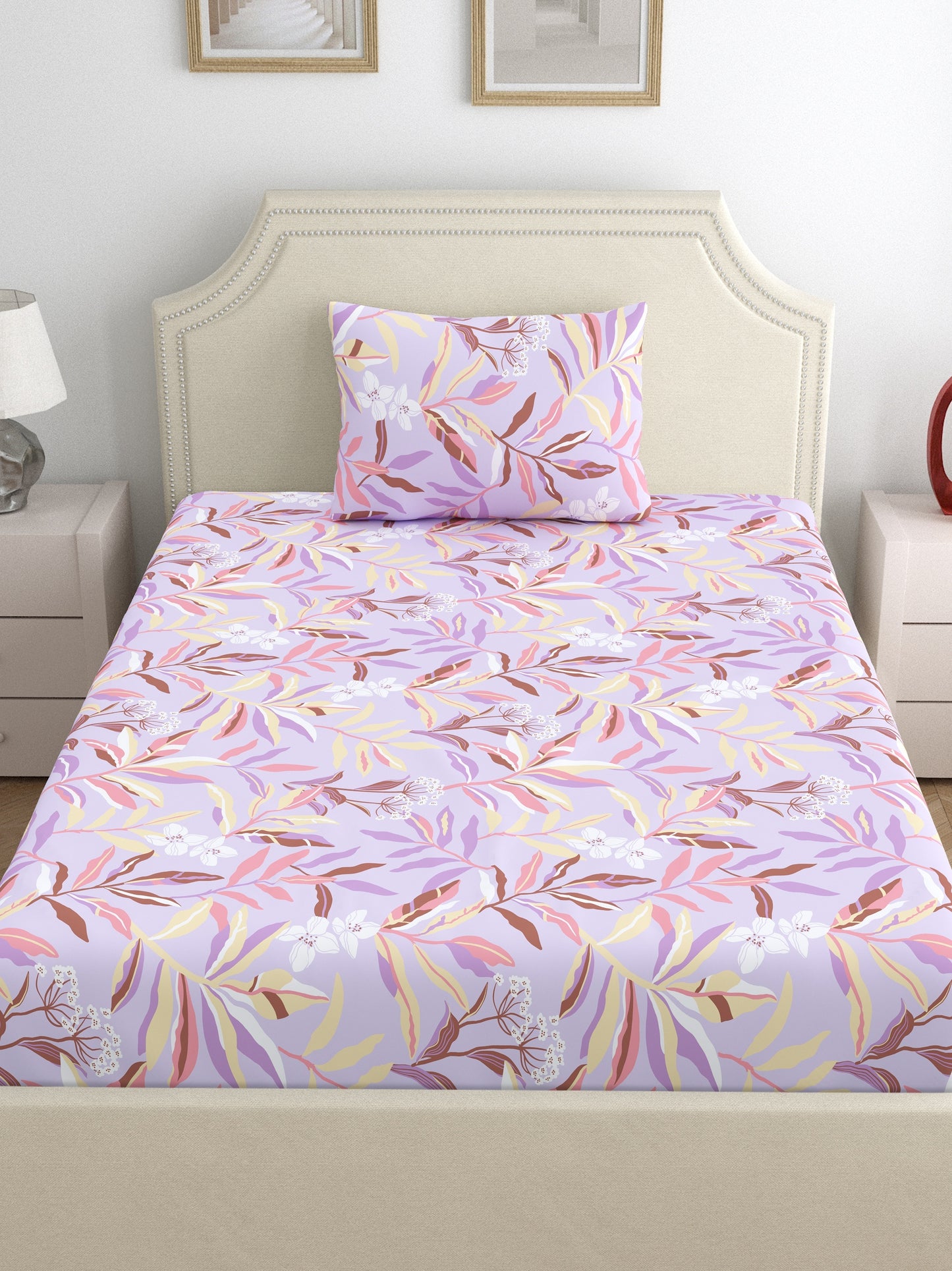 Home Ecstasy 100% Cotton Floral Bedsheet Set | 140 TC | Purple