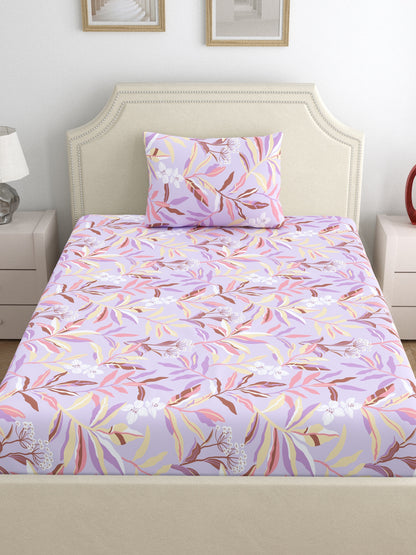 Home Ecstasy 100% Cotton Floral Bedsheet Set | 140 TC | Purple