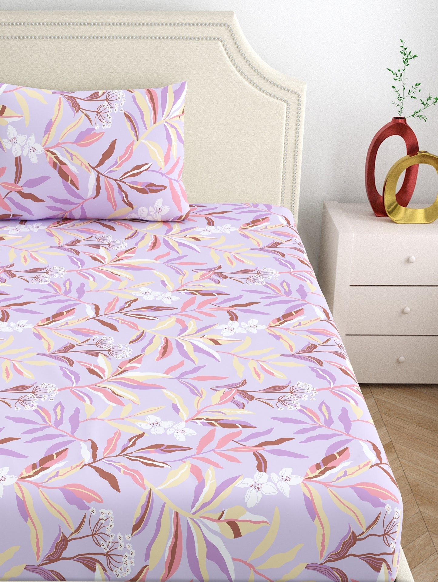 Home Ecstasy 100% Cotton Floral Bedsheet Set | 140 TC | Purple