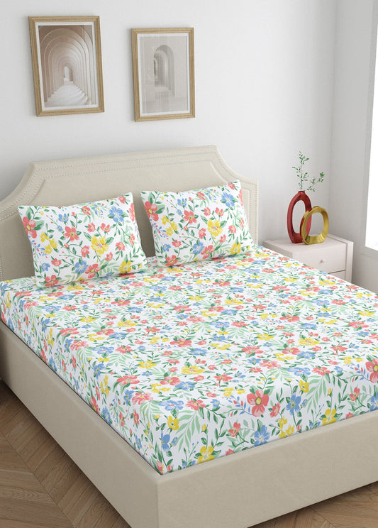 Home Ecstasy 100% Cotton Floral Bedsheet Set | 140 TC | Multi