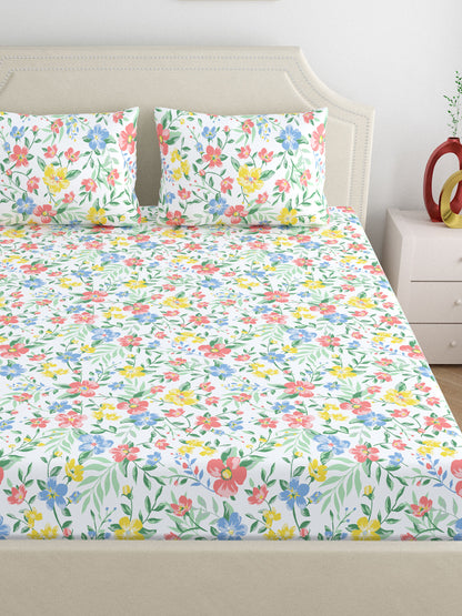 Home Ecstasy 100% Cotton Floral Bedsheet Set | 140 TC | Multi
