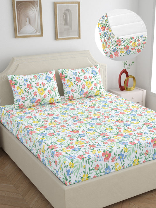 Home Ecstasy 100% Cotton 140 TC Floral Bedsheet Set - Colour: Multi