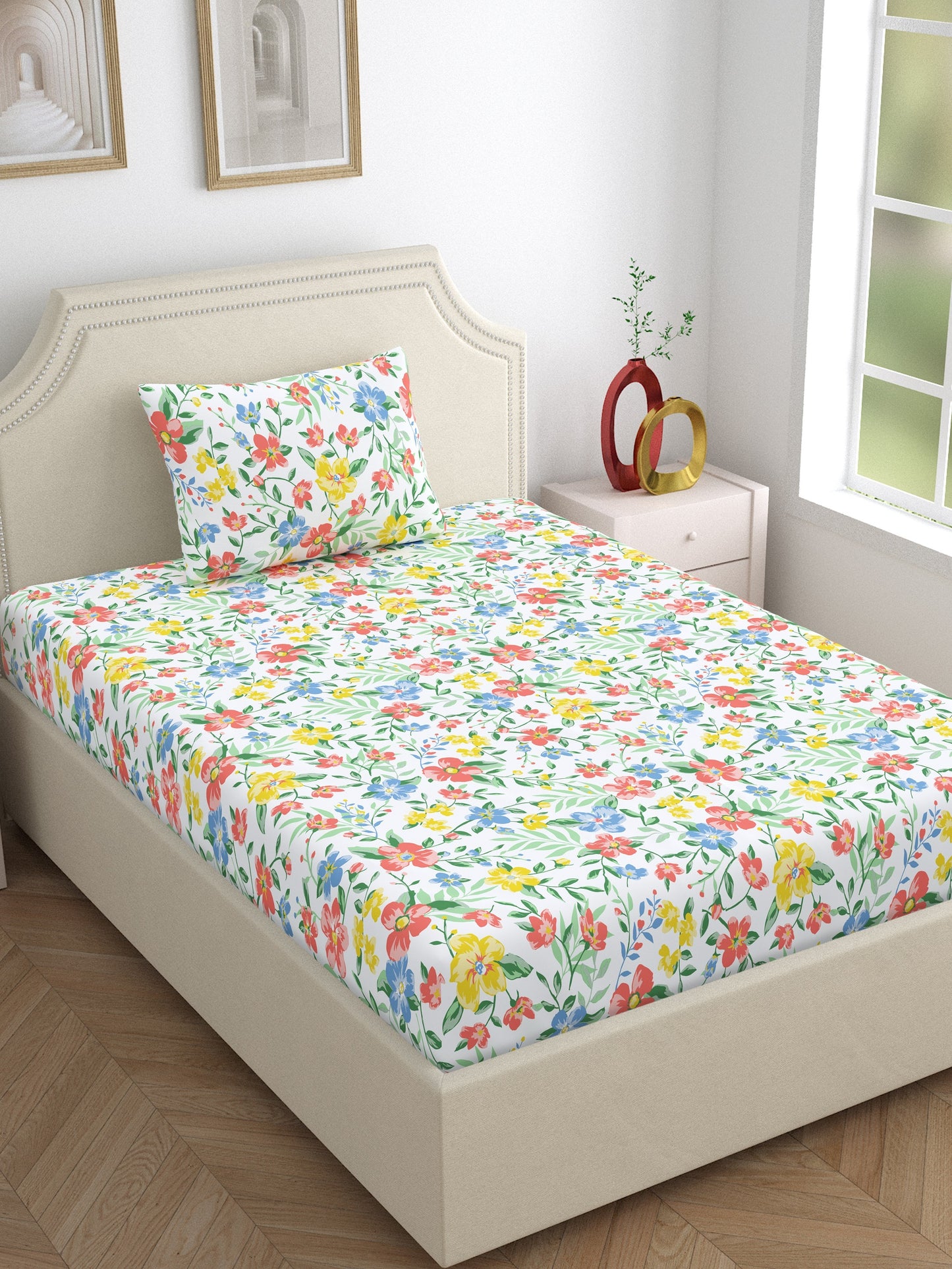 Home Ecstasy 100% Cotton Floral Bedsheet Set | 140 TC | Multi