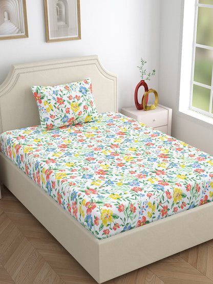 Home Ecstasy 100% Cotton Floral Bedsheet Set | 140 TC | Multi