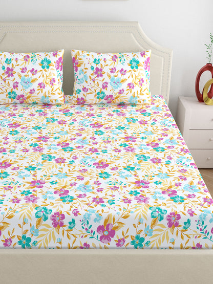 Home Ecstasy 100% Cotton Floral Bedsheet Set | 140 TC | Purple