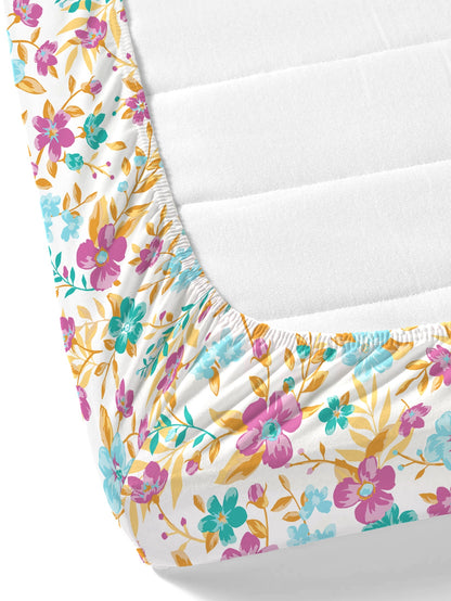 Home Ecstasy 100% Cotton Floral Bedsheet Set | 140 TC | Purple