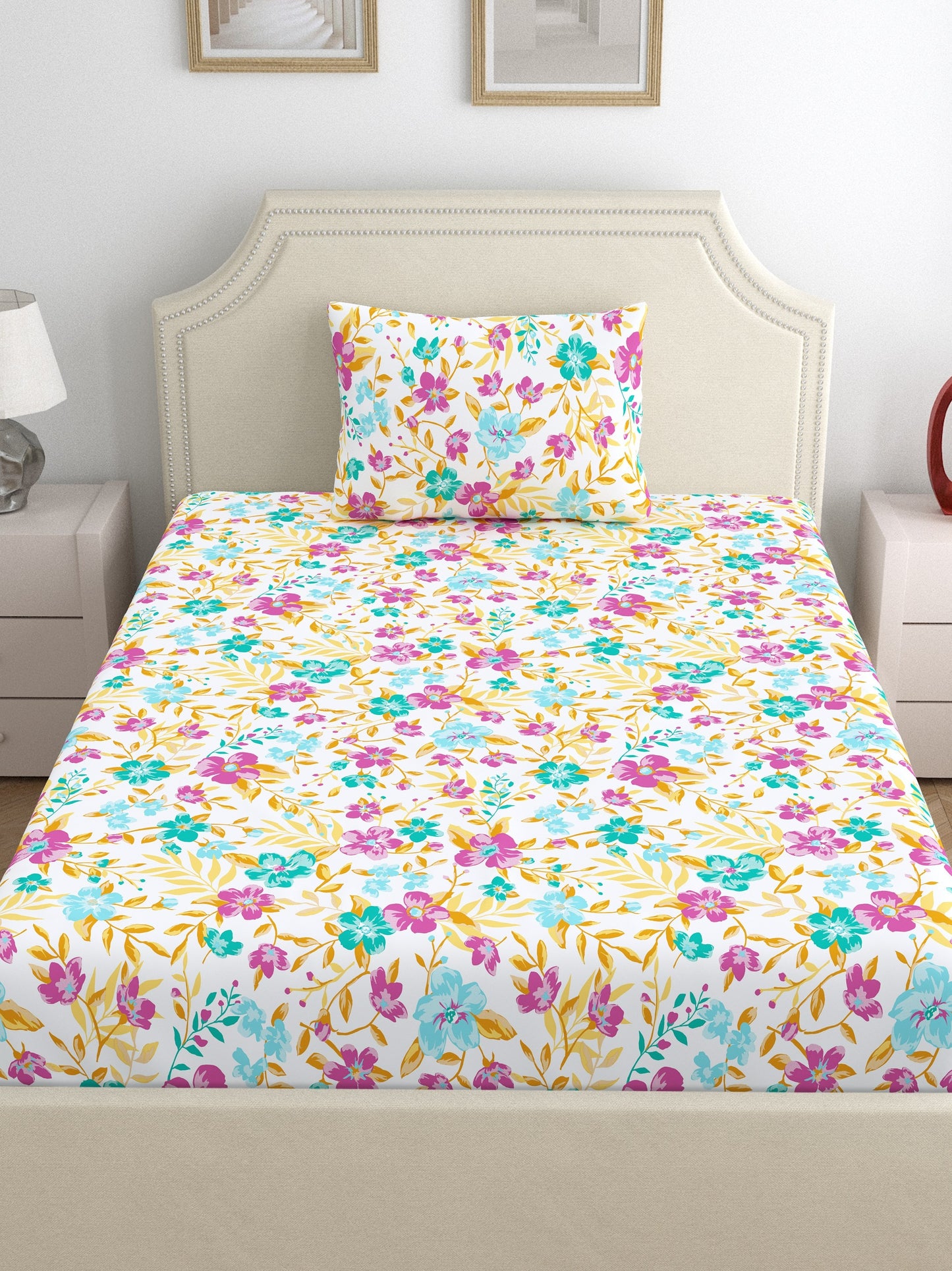 Home Ecstasy 100% Cotton Floral Bedsheet Set | 140 TC | Purple