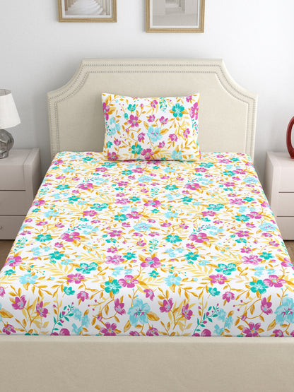 Home Ecstasy 100% Cotton Floral Bedsheet Set | 140 TC | Purple