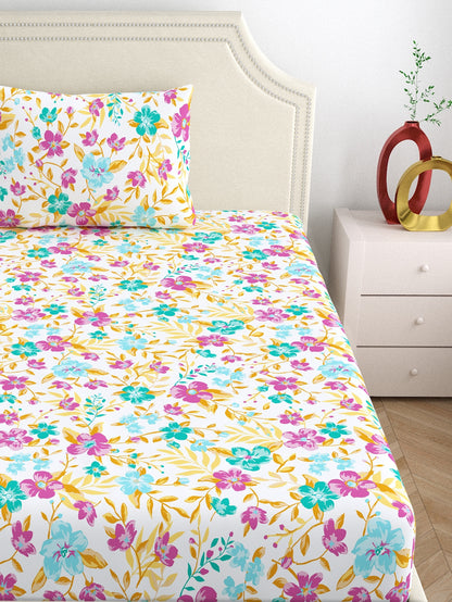 Home Ecstasy 100% Cotton Floral Bedsheet Set | 140 TC | Purple