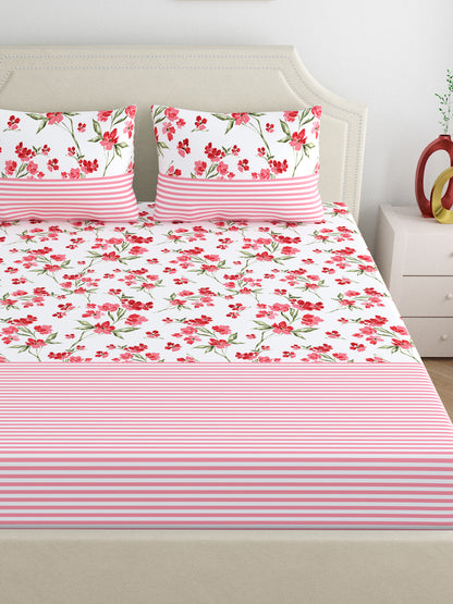 Home Ecstasy 100% Cotton Floral Bedsheet Set | 140 TC | Pink