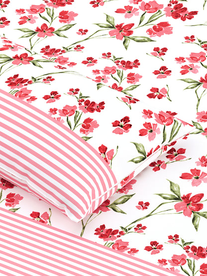 Home Ecstasy 100% Cotton Floral Bedsheet Set | 140 TC | Pink