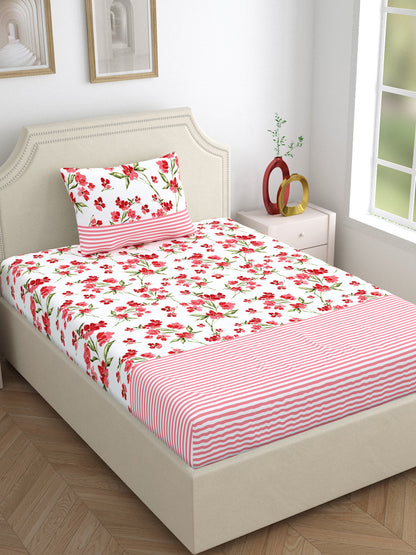 Home Ecstasy 100% Cotton Floral Bedsheet Set | 140 TC | Pink