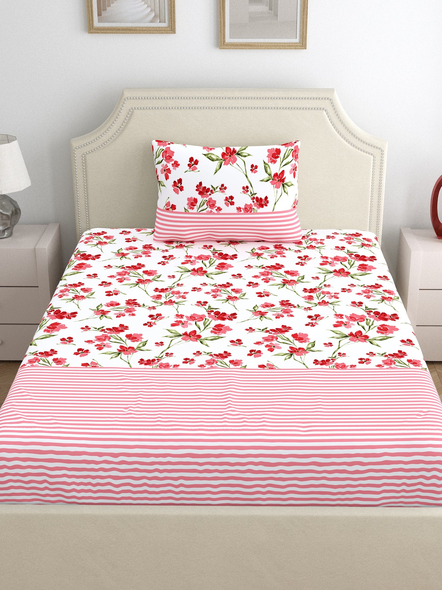 Home Ecstasy 100% Cotton Floral Bedsheet Set | 140 TC | Pink