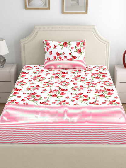 Home Ecstasy 100% Cotton Floral Bedsheet Set | 140 TC | Pink