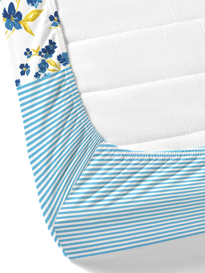 Home Ecstasy 100% Cotton 140 TC Floral Bedsheet Set - Colour: Blue
