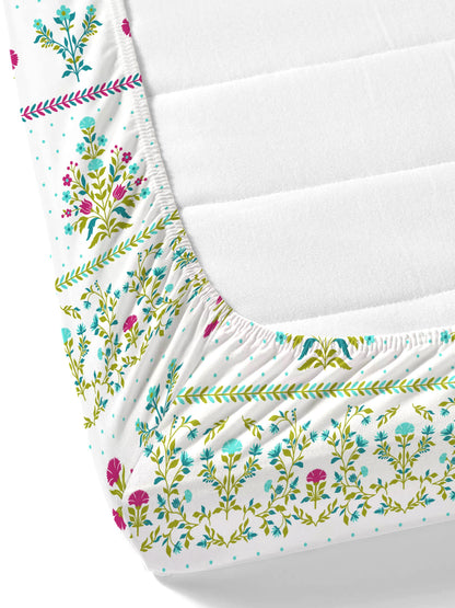Home Ecstasy 100% Cotton 140 TC Floral Bedsheet Set - Colour: Green