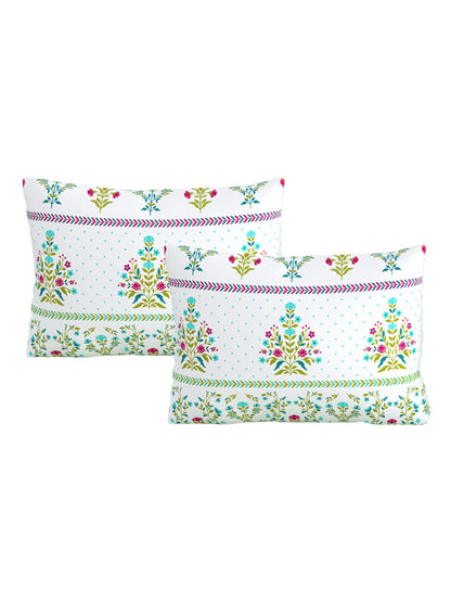 Home Ecstasy 100% Cotton 140 TC Floral Bedsheet Set - Colour: Green