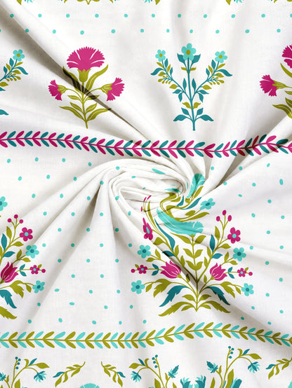 Home Ecstasy 100% Cotton 140 TC Floral Bedsheet Set - Colour: Green