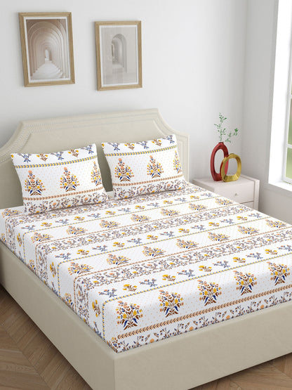 Home Ecstasy 100% Cotton 140 TC Floral Bedsheet Set - Colour: Brown
