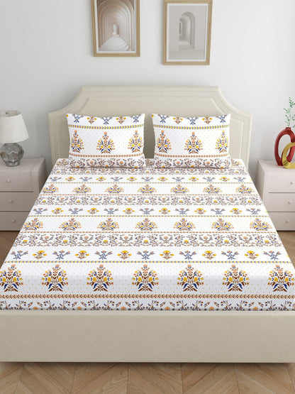 Home Ecstasy 100% Cotton 140 TC Floral Bedsheet Set - Colour: Brown